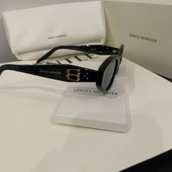Gentle Monster Black Oval Sunglasses w/ Gold Logo Detail – Like New - Picture 10 of 11